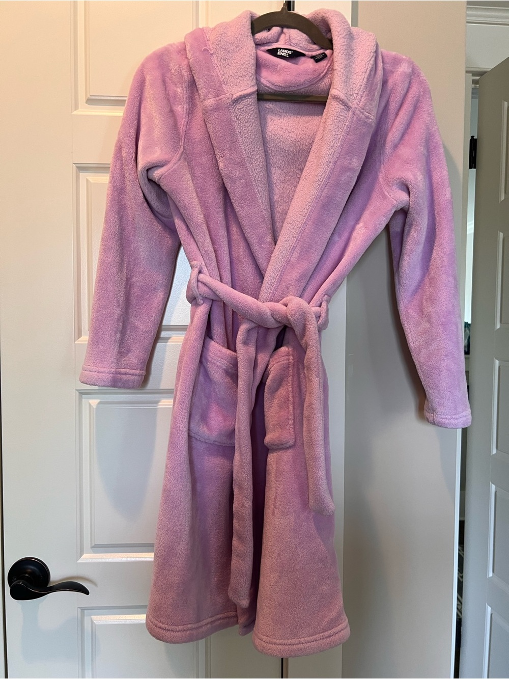 Lands' End Lilac Plush Hooded Robe with Contrast Trim